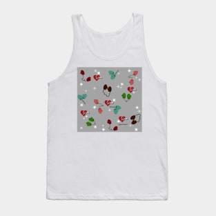 Winter Love Mittens and Snowflake Pattern on Steel Gray Tank Top